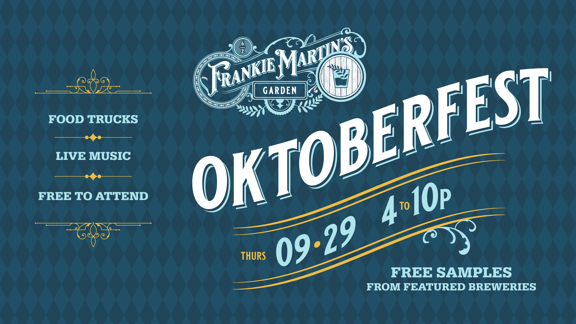 Oktoberfest at Frankie Martin's Garden Thursday, Sept 29 from 4-10p